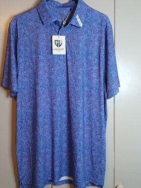 Graham Luxe Performance Men's Large Purple Floral Golf Polo Shirt (0826E23)